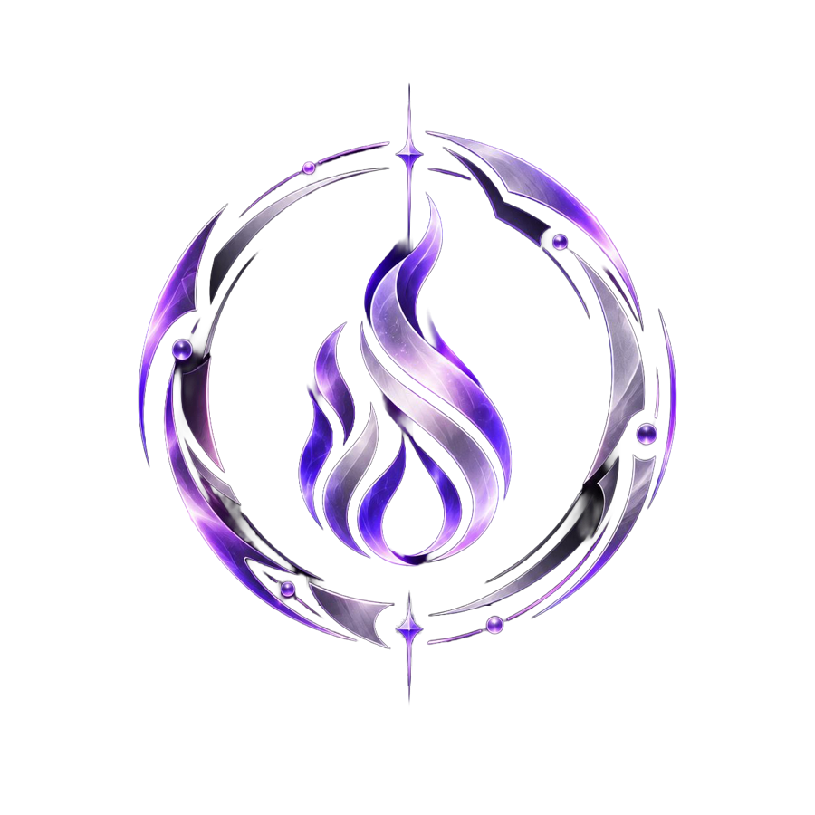 Blaze II emblem: a violet flame inside a silver orbital ring